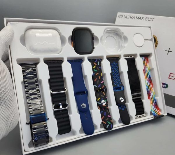 I20 Ultra Max Suit Smart Watch with AirPods 2 – 2.3” Display, 7 Straps, Fitness & Call Features