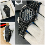 Blacked Iced Out Stainless Steel Chain Watch for Men – Stylish Fashion Watch with Date Display