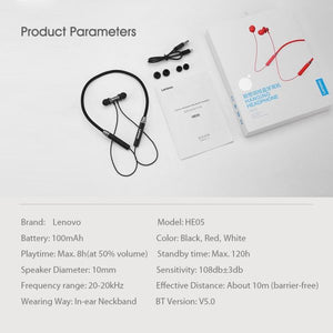Lenovo He05 Wireless Bluetooth 5.0 Neckband Earbuds Sports Waterproof