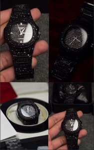 Blacked Iced Out Stainless Steel Chain Watch for Men – Stylish Fashion Watch with Date Display